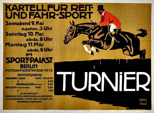Turnier, brown poster, horse and rider