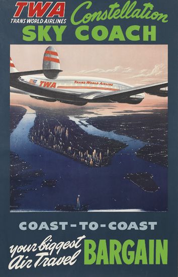 TWA Constellation Sky Coach, white plane