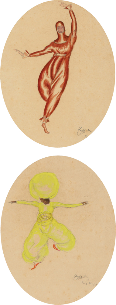 Two drawings, women dancing