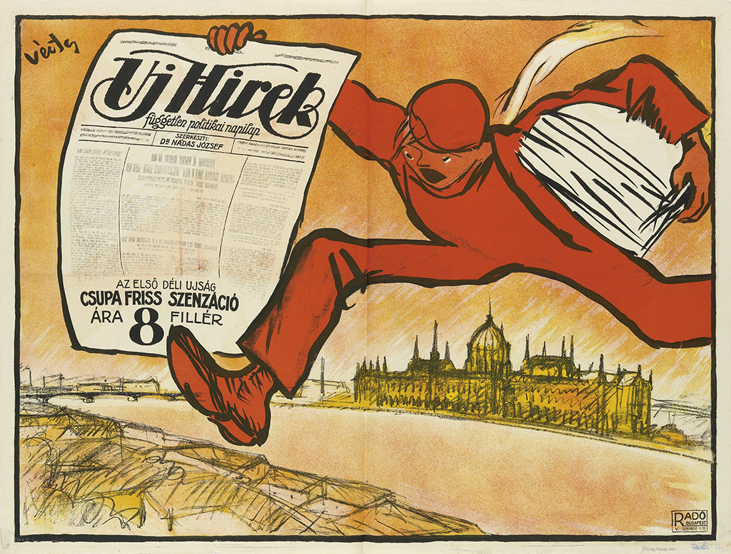 Man in red, newspaper