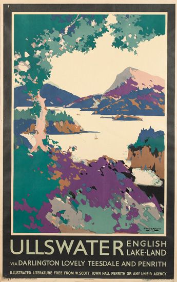 Ullswater English Lake land, blue and purple watercolor