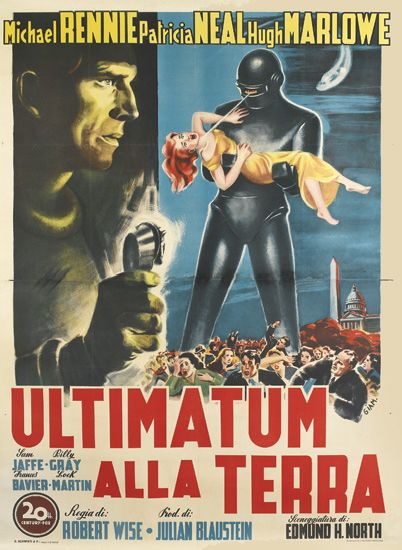 Ultimatum Alla Terra, robot holds woman in yellow