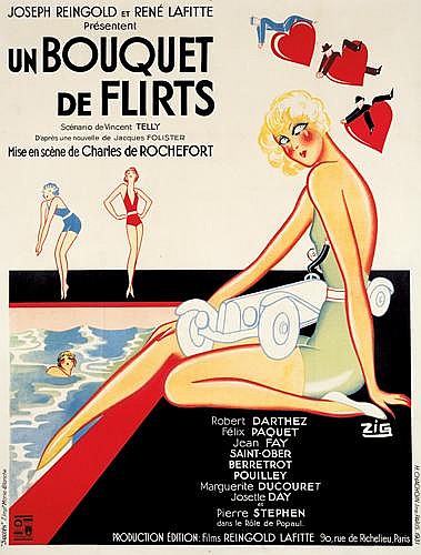 Un Bouquet de Flirts, woman in bathing suit, red hearts