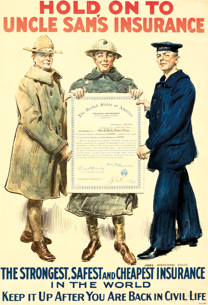 Hold On To Uncle Sam’s Insurance, three men in uniform