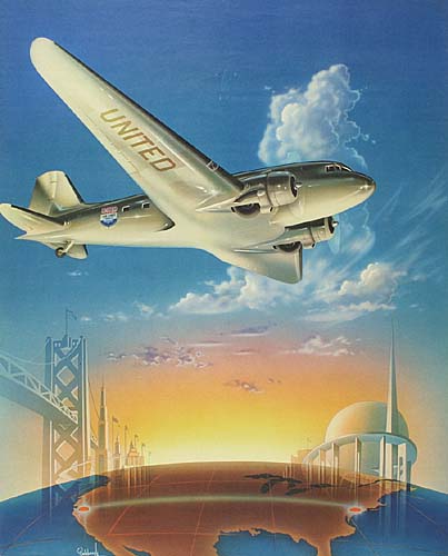 United Air Lines, white plane globe