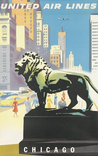 United Air Lines Chicago, lion statue