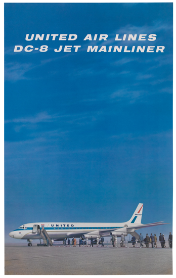 United Air Lines DC-8 Jet Mainliner, blue poster
