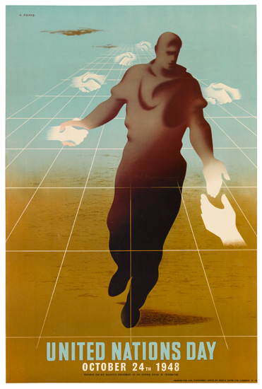 United Nations Day October 24th 1948, yellow and blue poster