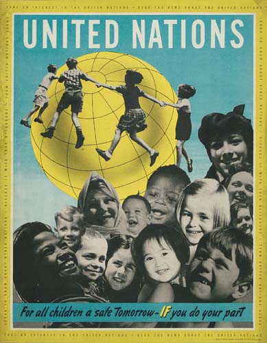 United Nations For All Children, blue and yellow poster