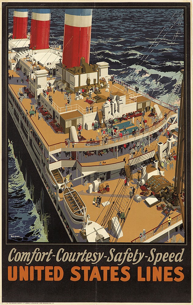 United States Lines, waves, brown ship