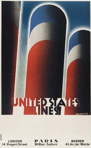 United States Lines, Paris, red and blue ship
