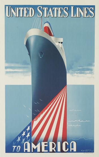 United States Lines to America, black ship, flag
