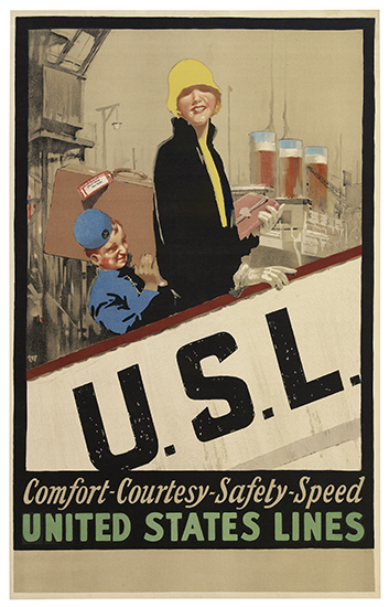 United States Lines, Comfort Courtesy Safety Speed, woman in black