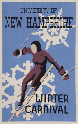 University of New Hampshire Winter Carnival, snowflakes, skier