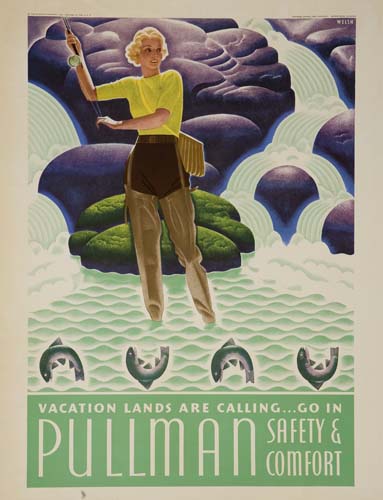 Vacation Lands are Calling, Pullman Safety and Comfort, woman in yellow