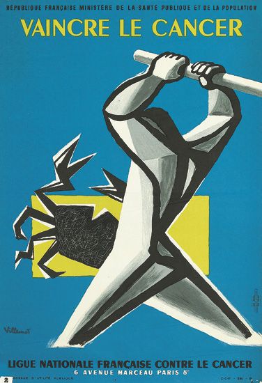 Vaincre Le Cancer, man in grey, blue poster