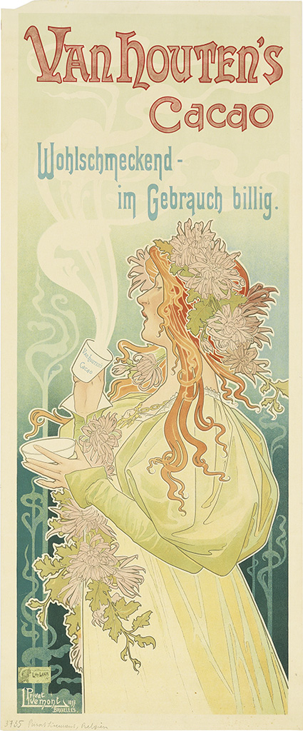 Vanhouten’s Cacao, woman in white, long blue poster