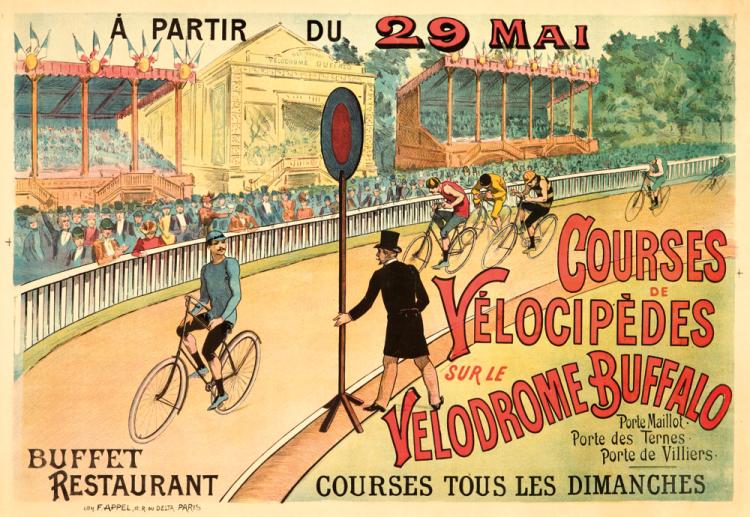 Courses de Velocipeded sur Le Velodrome Buffalo, men on bicycles