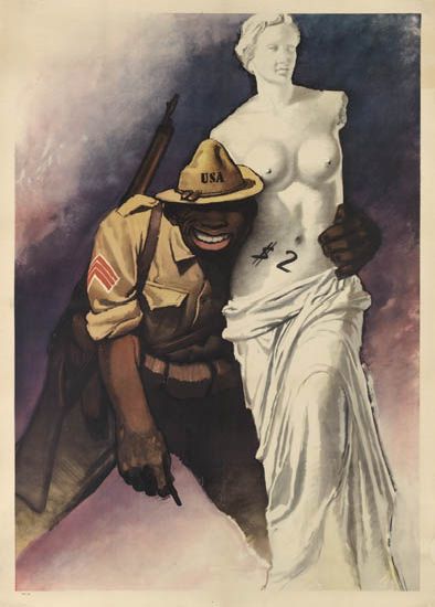 Man hugs topless statue