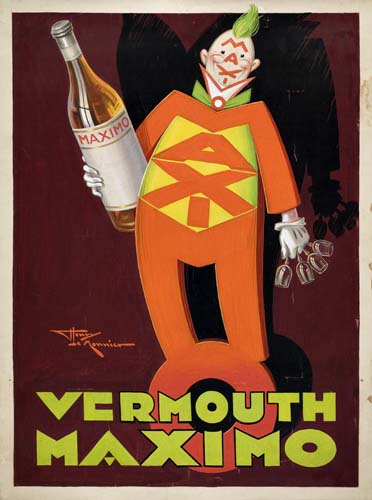 Vermouth Maximo, red poster, man in orange