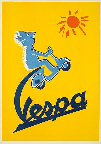Vespa, yellow poster, motorcycle