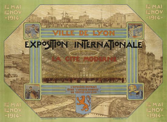 Ville de Lyon Exposition Internationale, green oster