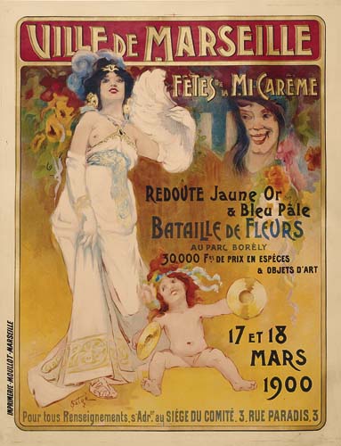 Ville de Marseille, yellow poster, woman in white