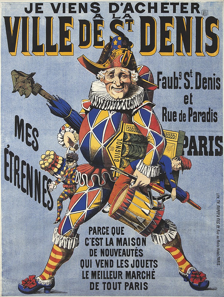 Je Viens d’Acheter Ville de St. Denis, blue poster, clown