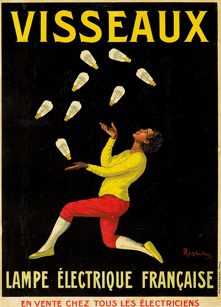 Visseaux Lampe Electrique Francaise, black poster, man juggling