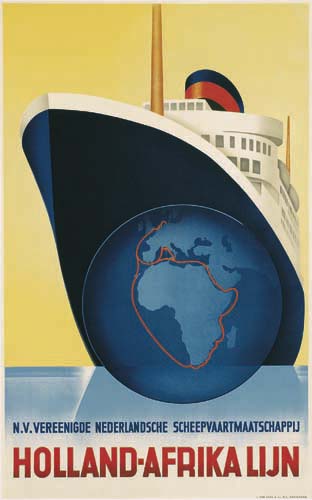 Holland Afrika Lijn, black ship, blue globe