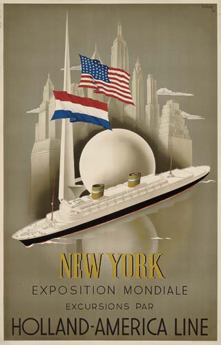 Holland-America Line, New York Exposition Mondiale, grey poster