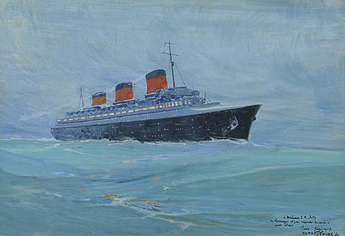 Black ship on stormy seas