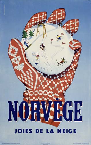 Norvege Joies de la Neige, blue poster, snowball