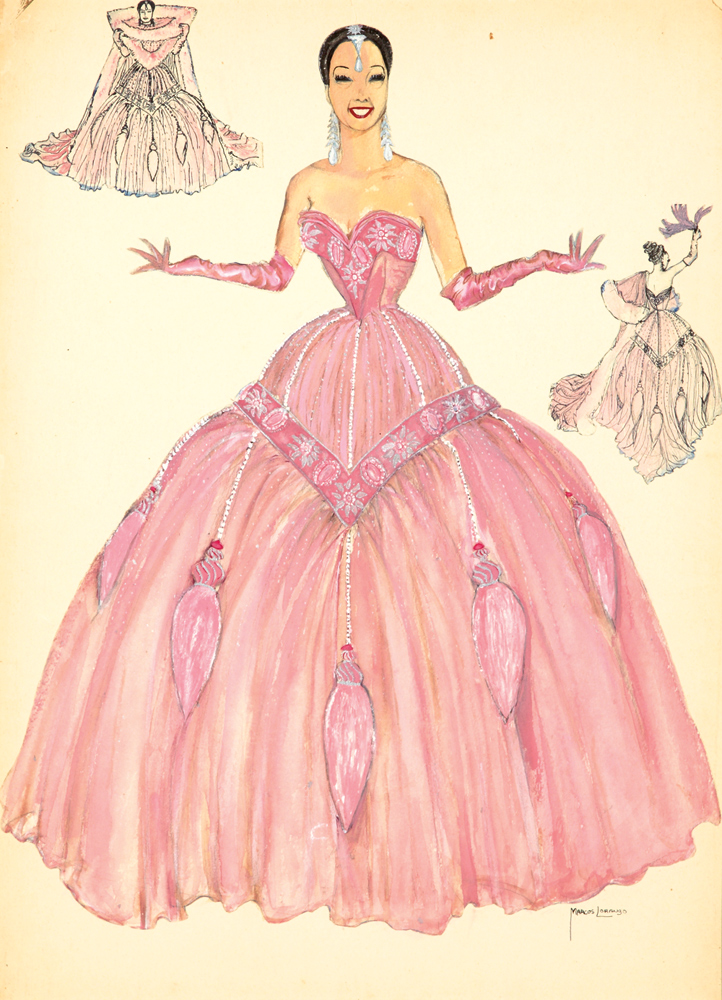 Woman in large pink gown