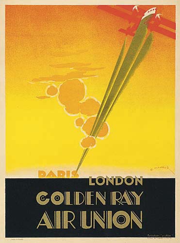 Paris, London, Golden Ray Air Union, yellow poster