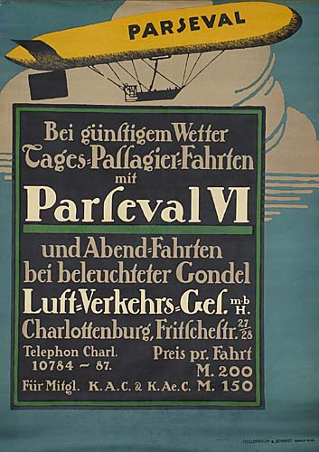 Parseval VI Luft Verkehrs, blue poster, blimp