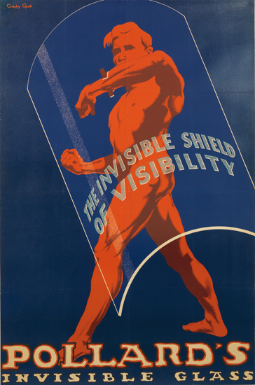 Pollard’s Invisibile Glass, red man, blue poster