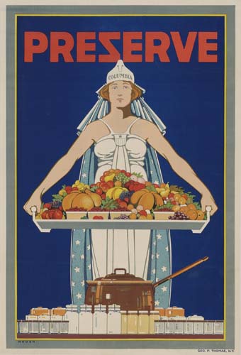 Preserve, blue poster, woman in white