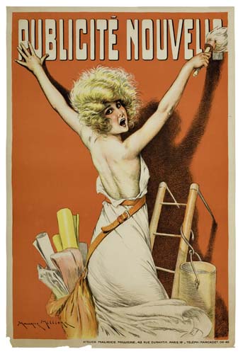 Publicite Nouvelle, orange poster, woman painting