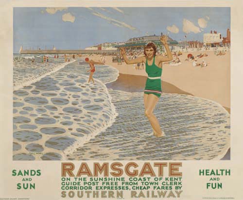 Ramsgate Southern Railway, woman in green swimsuit on the shore