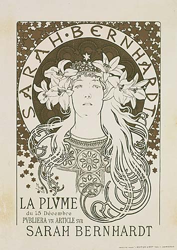 Sarah Bernhardt La Plume, black and white poster