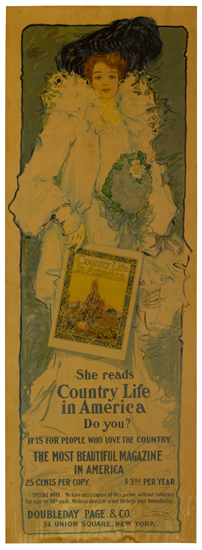 She Reads Country Life in America, Do you? Long poster, woman in white