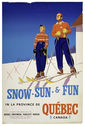 Snow, Sun, and Fun, Quebec, skiers, blue sky