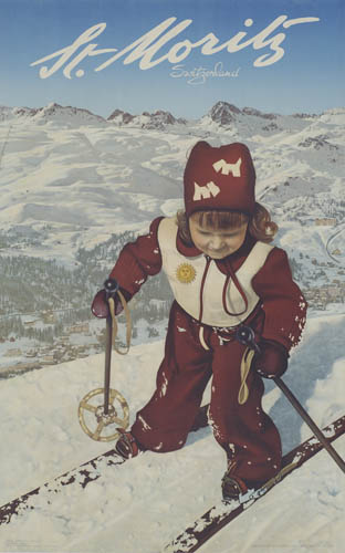 St. Mortiz, little girl in red skiing