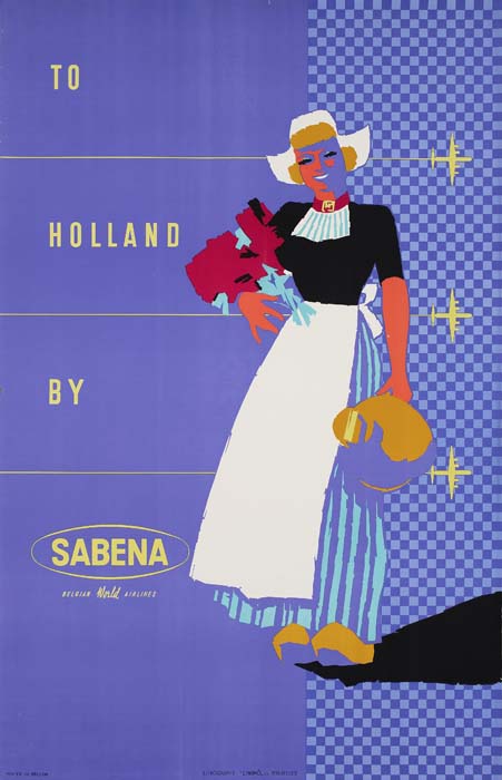 To Holland By Sabena, blue poster