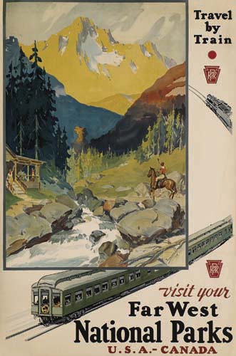 Travel by Train, Far West National Parks, silver train, mountains